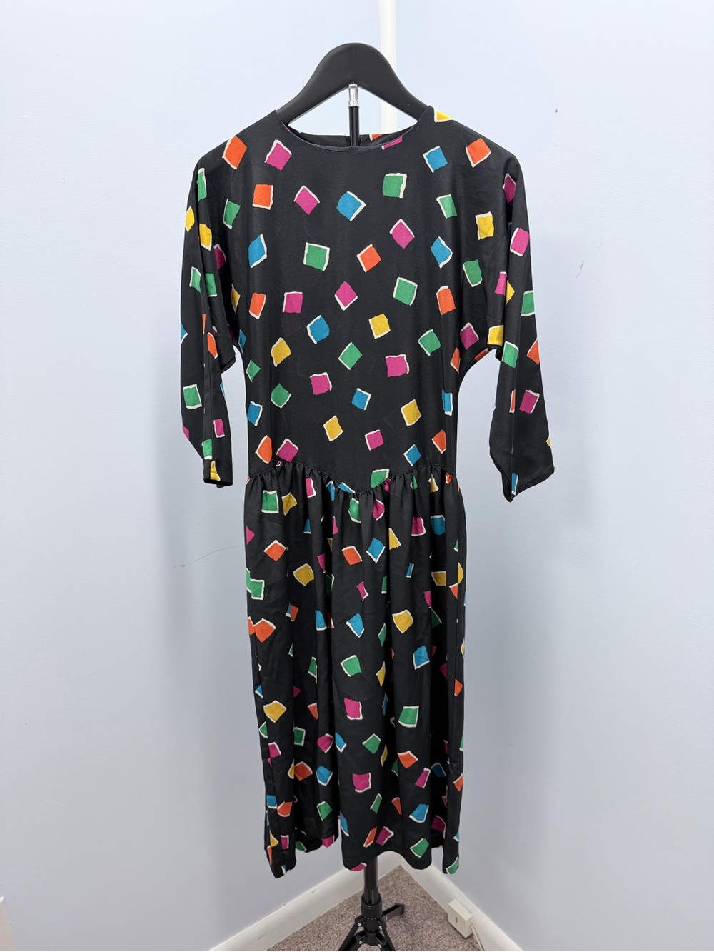 Black Midi Dress with Colorful Geometric Print